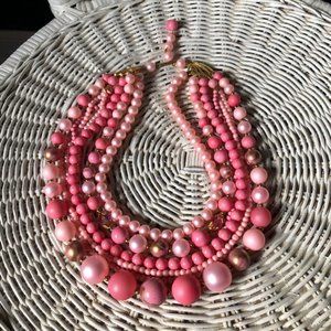 Pink! Pink! Vintage Multi-strand Pink Beaded Necklace